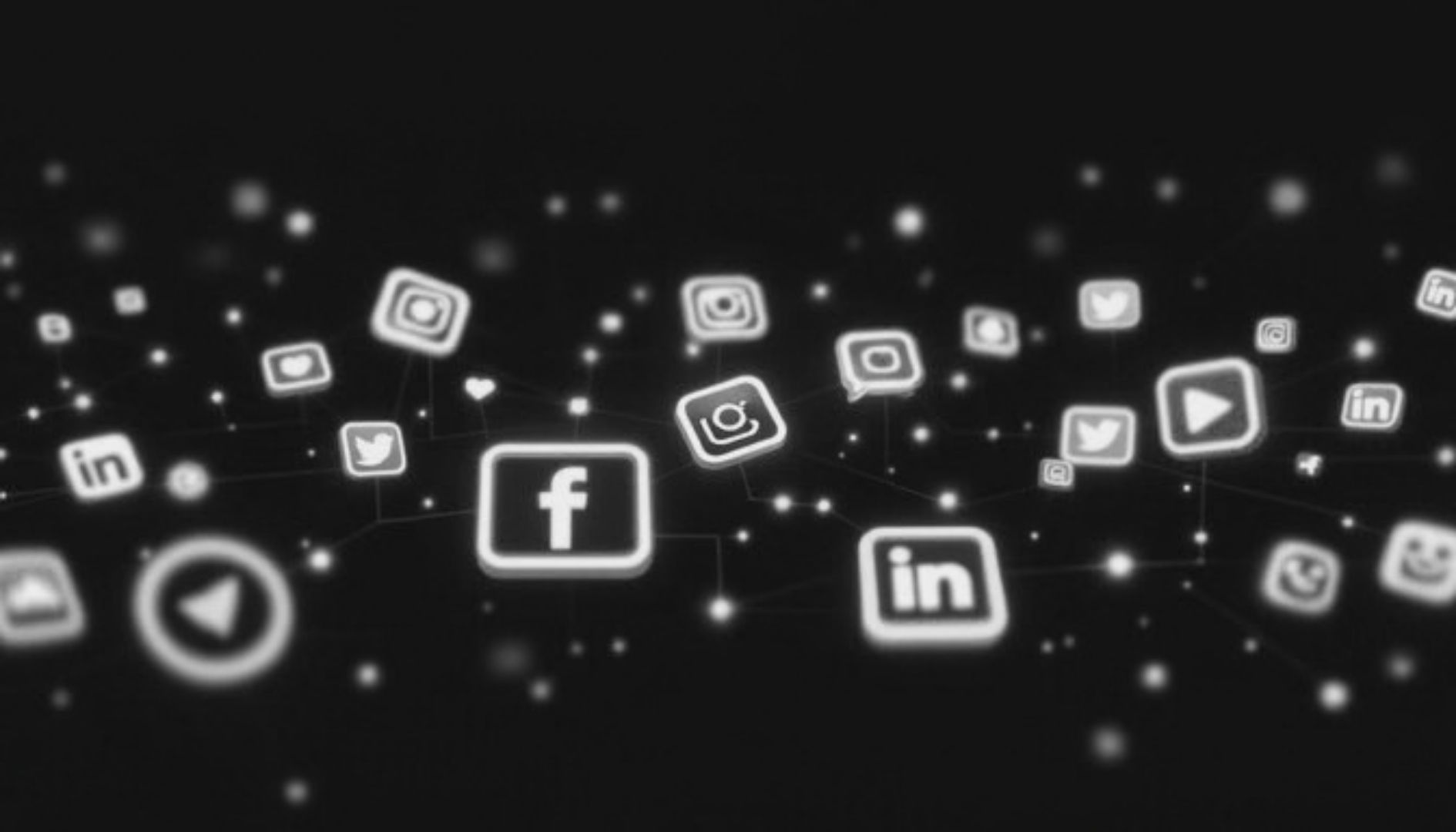 Social media icons representing marketing across Facebook, Instagram, LinkedIn, YouTube, and other platforms