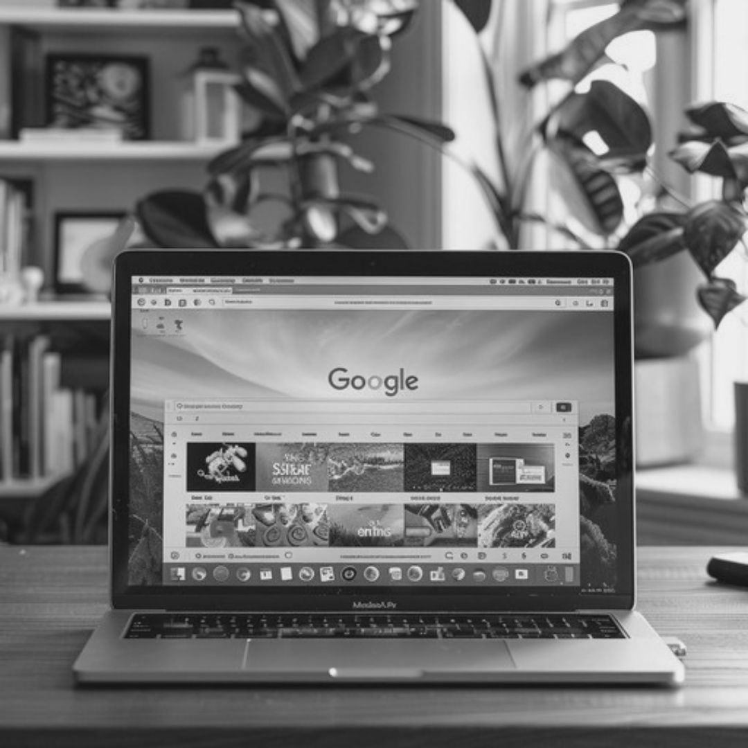 Laptop displaying Google search results representing Google Ads and paid search marketing campaigns