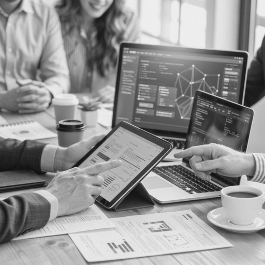 Web developer coding and building a website on multiple computer monitors